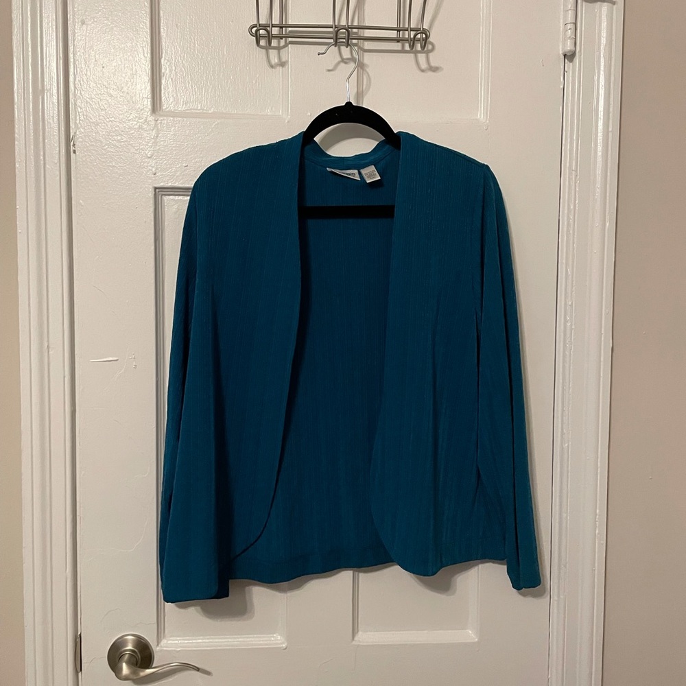Chico’s Travelers Blue Open Front Acetate Blend Cardigan